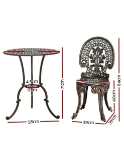 Gardeon Gardeon 3PC Patio Furniture Outdoor Bistro Set Dining Chairs Cast Aluminium Bronze