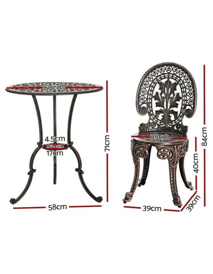 Gardeon Gardeon 3PC Patio Furniture Outdoor Bistro Set Dining Chairs Cast Aluminium Bronze