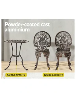 Gardeon Gardeon 3PC Patio Furniture Outdoor Bistro Set Dining Chairs Cast Aluminium Bronze