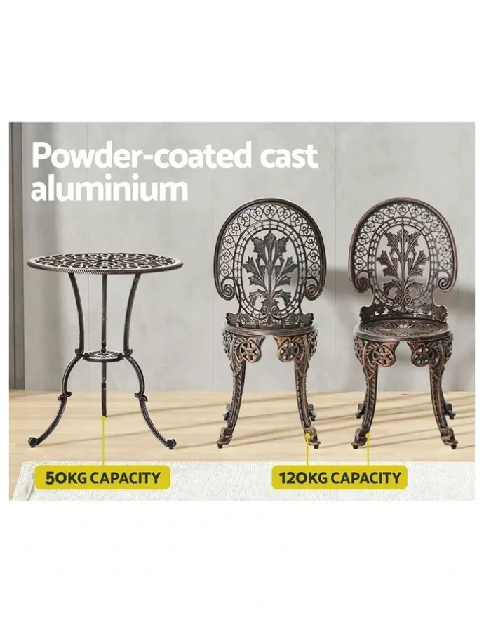 Gardeon Gardeon 3PC Patio Furniture Outdoor Bistro Set Dining Chairs Cast Aluminium Bronze
