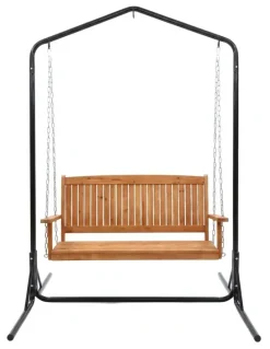 Gardeon Gardeon Wooden 2-Seater Outdoor Swing Chair with Black Stand Hanging Chair Patio Furniture