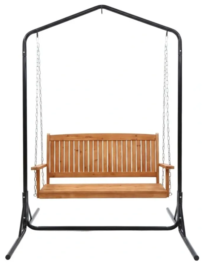 Gardeon Gardeon Wooden 2-Seater Outdoor Swing Chair with Black Stand Hanging Chair Patio Furniture