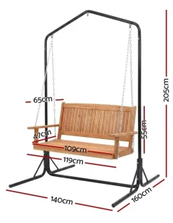 Gardeon Gardeon Wooden 2-Seater Outdoor Swing Chair with Black Stand Hanging Chair Patio Furniture