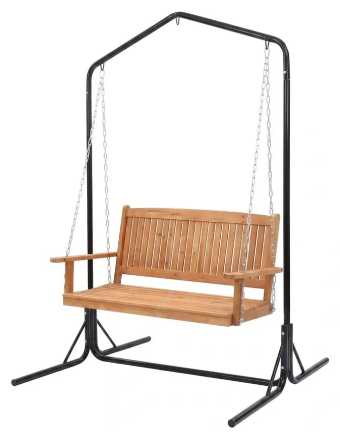 Gardeon Gardeon Wooden 2-Seater Outdoor Swing Chair with Black Stand Hanging Chair Patio Furniture