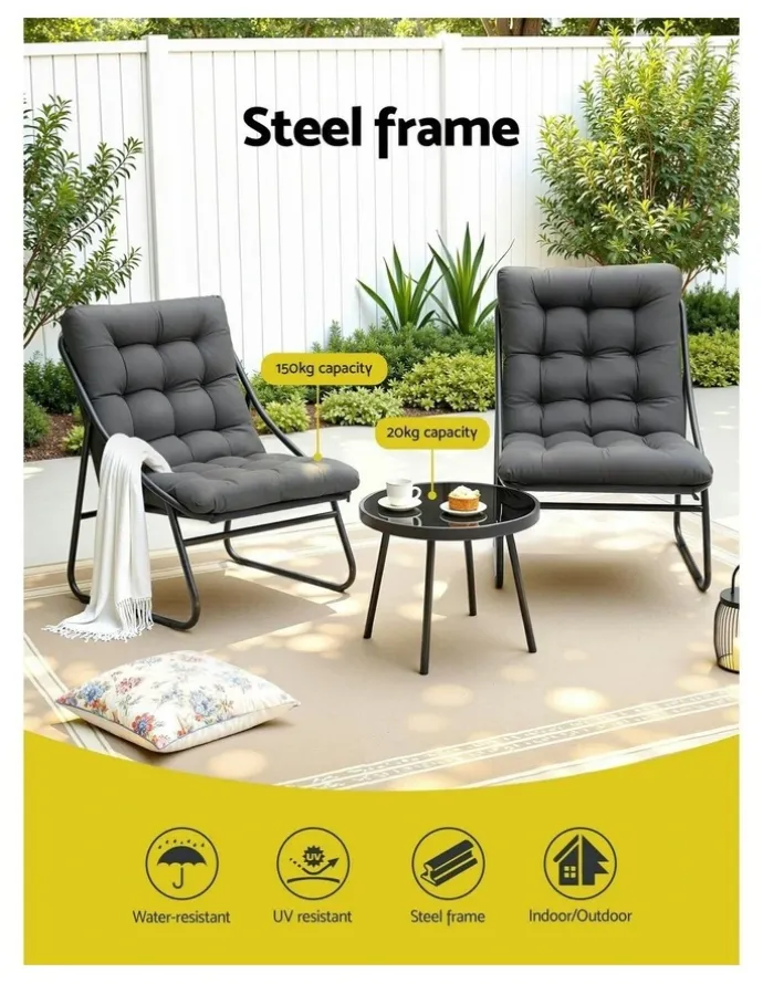 Gardeon Outdoor Bistro Set in Grey
