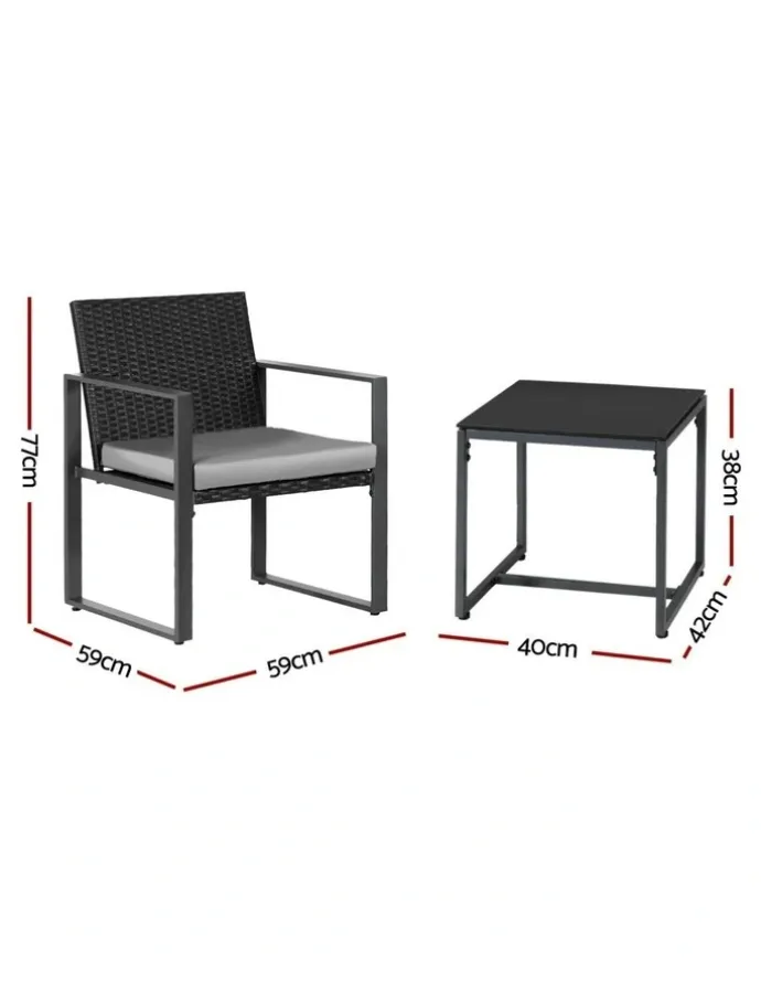 Gardeon Outdoor Bistro Set 3 Piece in Black
