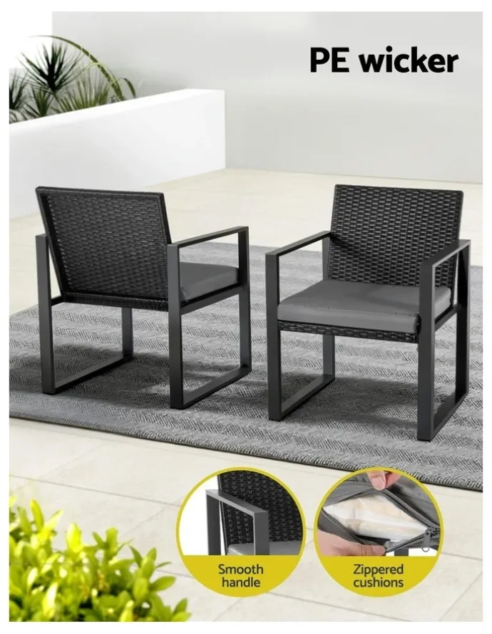 Gardeon Outdoor Bistro Set 3 Piece in Black