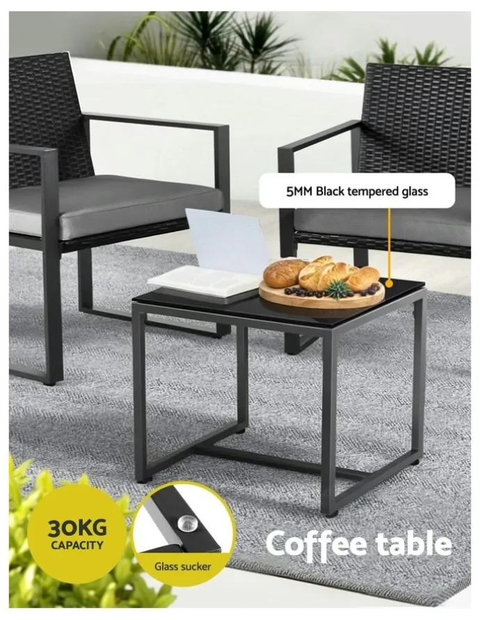 Gardeon Outdoor Bistro Set 3 Piece in Black