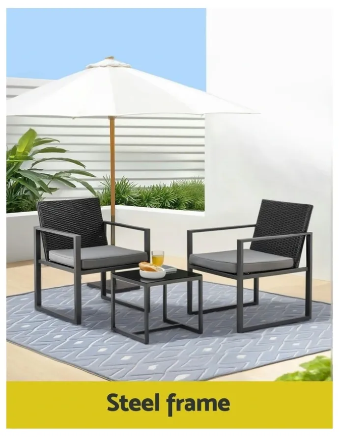 Gardeon Outdoor Bistro Set 3 Piece in Black