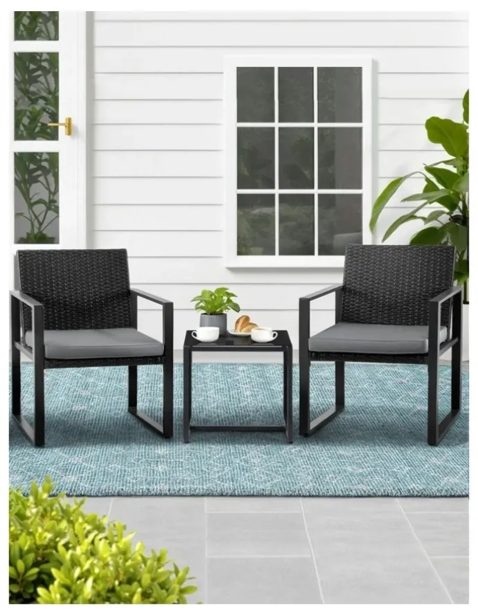 Gardeon Outdoor Bistro Set 3 Piece in Black