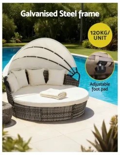 Gardeon Outdoor Day Bed Sun Lounge Setting Wicker Lounger Furniture Patio Set of 3 in Beige
