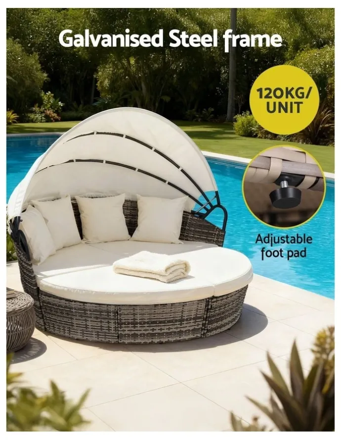 Gardeon Outdoor Day Bed Sun Lounge Setting Wicker Lounger Furniture Patio Set of 3 in Beige