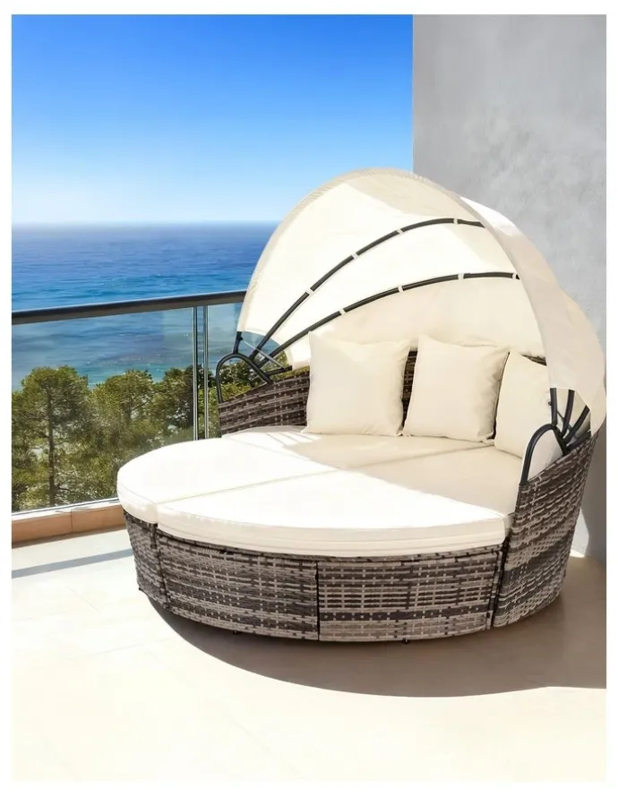 Gardeon Outdoor Day Bed Sun Lounge Setting Wicker Lounger Furniture Patio Set of 3 in Beige