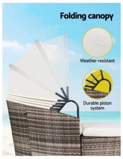 Gardeon Outdoor Day Bed Sun Lounge Setting Wicker Lounger Furniture Patio Set of 3 in Beige
