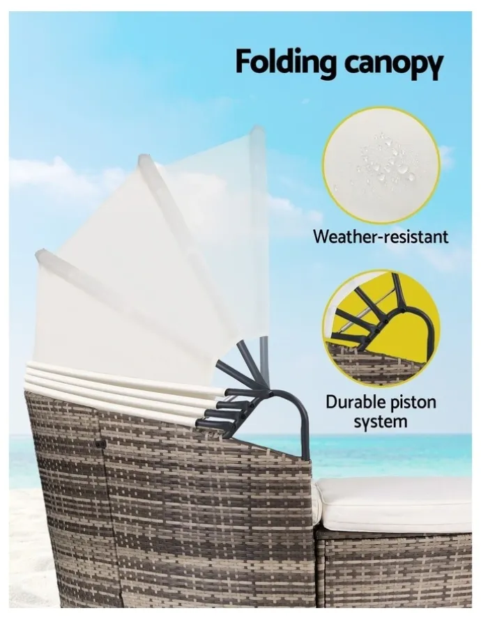 Gardeon Outdoor Day Bed Sun Lounge Setting Wicker Lounger Furniture Patio Set of 3 in Beige