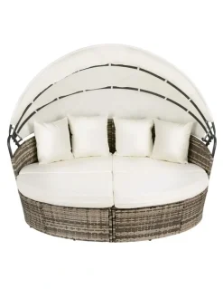 Gardeon Outdoor Day Bed Sun Lounge Setting Wicker Lounger Furniture Patio Set of 3 in Beige