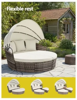 Gardeon Outdoor Day Bed Sun Lounge Setting Wicker Lounger Furniture Patio Set of 3 in Beige