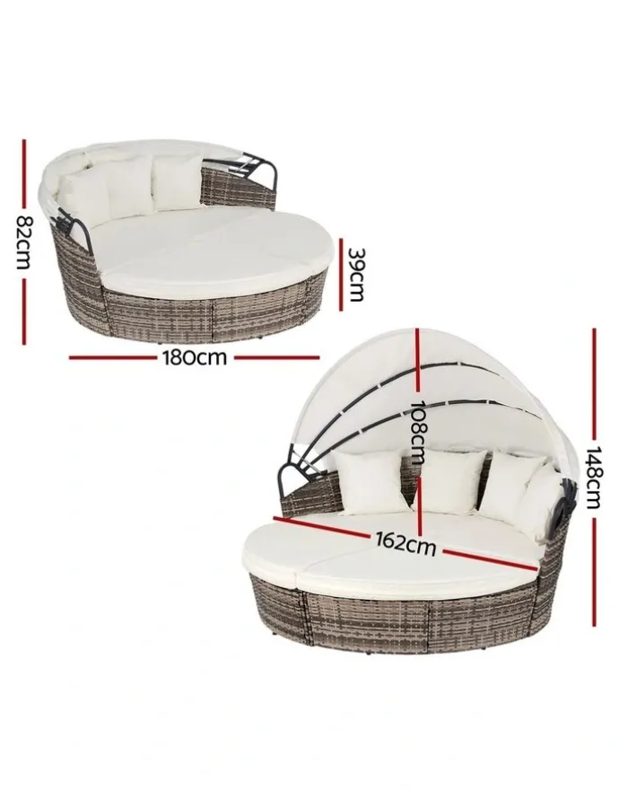 Gardeon Outdoor Day Bed Sun Lounge Setting Wicker Lounger Furniture Patio Set of 3 in Beige