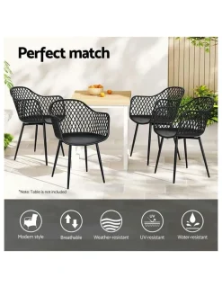 Gardeon Outdoor Dining Chairs 4 Piece in Black