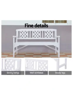 Gardeon Outdoor Garden Bench 3 Seat Wooden Chair Patio Furniture Lounge in White