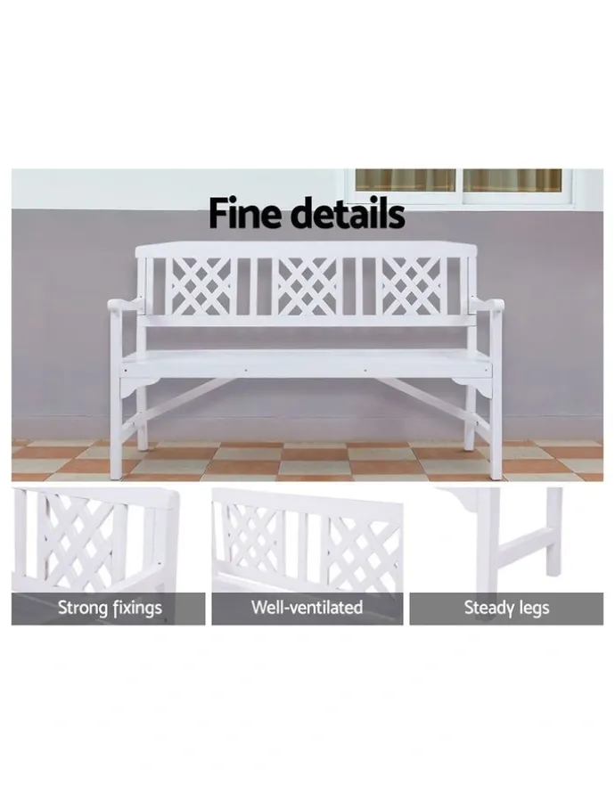 Gardeon Outdoor Garden Bench 3 Seat Wooden Chair Patio Furniture Lounge in White