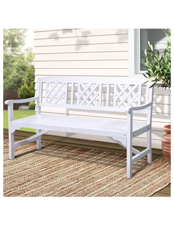 Gardeon Outdoor Garden Bench 3 Seat Wooden Chair Patio Furniture Lounge in White