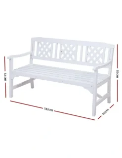 Gardeon Outdoor Garden Bench 3 Seat Wooden Chair Patio Furniture Lounge in White