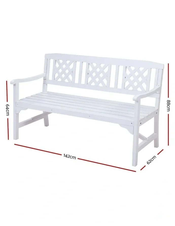 Gardeon Outdoor Garden Bench 3 Seat Wooden Chair Patio Furniture Lounge in White