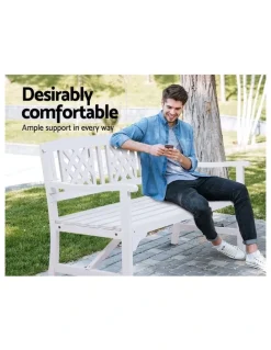 Gardeon Outdoor Garden Bench 3 Seat Wooden Chair Patio Furniture Lounge in White