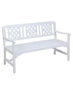Gardeon Outdoor Garden Bench 3 Seat Wooden Chair Patio Furniture Lounge in White