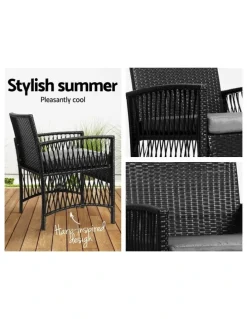 Gardeon Outdoor Patio Furniture Bistro 3 Piece Set in Black