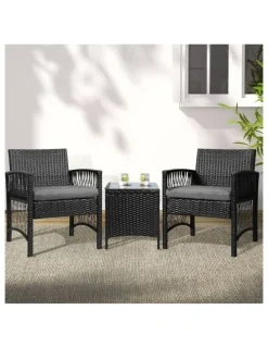 Gardeon Outdoor Patio Furniture Bistro 3 Piece Set in Black