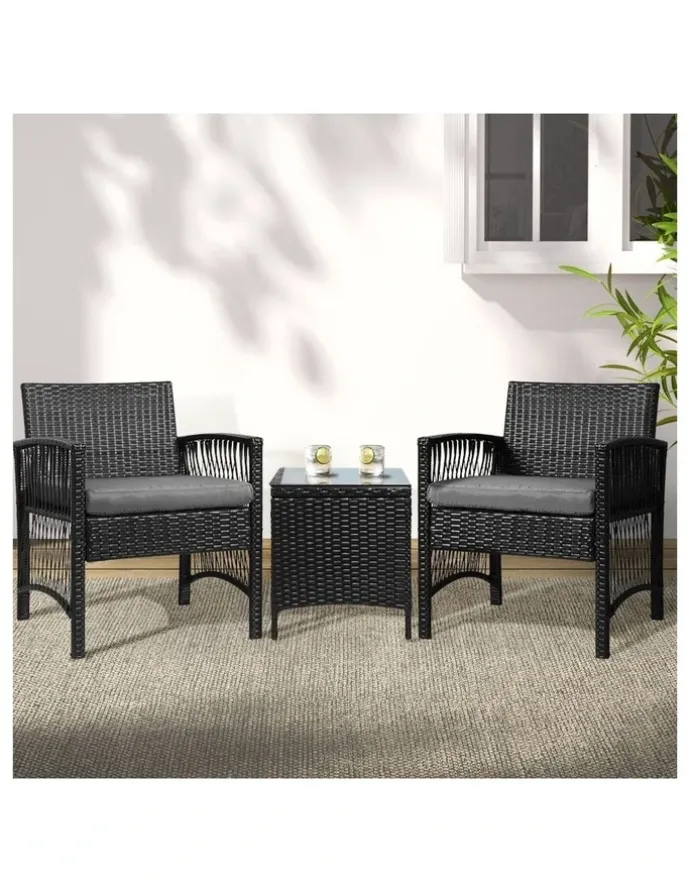Gardeon Outdoor Patio Furniture Bistro 3 Piece Set in Black