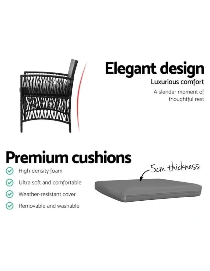 Gardeon Outdoor Patio Furniture Bistro 3 Piece Set in Black