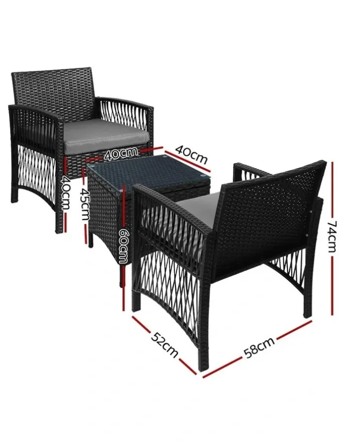 Gardeon Outdoor Patio Furniture Bistro 3 Piece Set in Black
