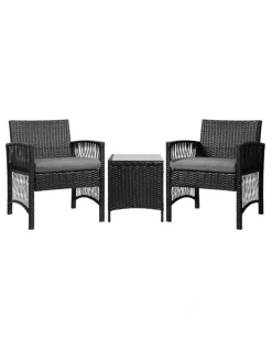 Gardeon Outdoor Patio Furniture Bistro 3 Piece Set in Black