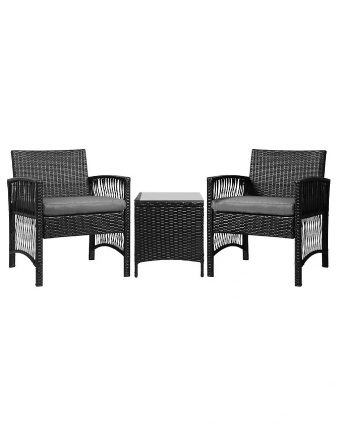 Gardeon Outdoor Patio Furniture Bistro 3 Piece Set in Black