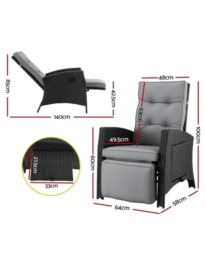 Gardeon Outdoor Recliner Chairs in Grey