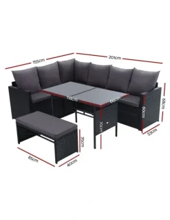 Gardeon Outdoor Sofa Dining Set in Black