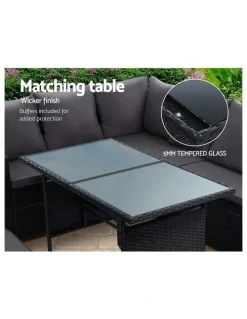 Gardeon Outdoor Sofa Dining Set in Black