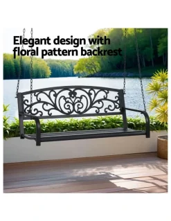 Gardeon Outdoor Swing Chair Backrest 2 Seater in Black