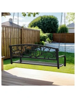 Gardeon Outdoor Swing Chair Backrest 2 Seater in Black