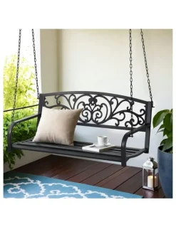 Gardeon Outdoor Swing Chair Backrest 2 Seater in Black