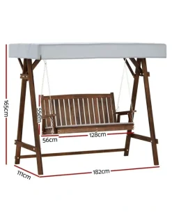 Gardeon Outdoor Wooden Swing Chair Garden Bench Canopy Cushion 3 Seater in Charcoal