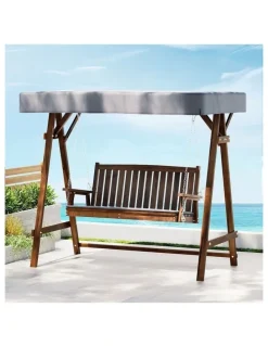 Gardeon Outdoor Wooden Swing Chair Garden Bench Canopy Cushion 3 Seater in Charcoal