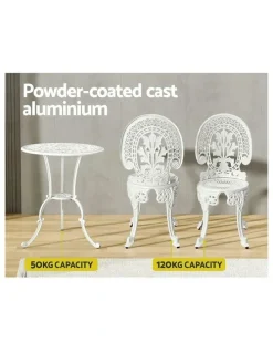 Gardeon Patio Furniture Outdoor Bistro Set Dining Chairs 3 Pack in White