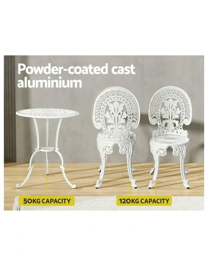 Gardeon Patio Furniture Outdoor Bistro Set Dining Chairs 3 Pack in White