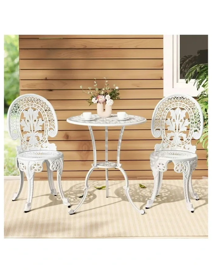 Gardeon Patio Furniture Outdoor Bistro Set Dining Chairs 3 Pack in White