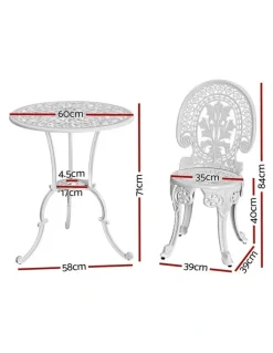 Gardeon Patio Furniture Outdoor Bistro Set Dining Chairs 3 Pack in White