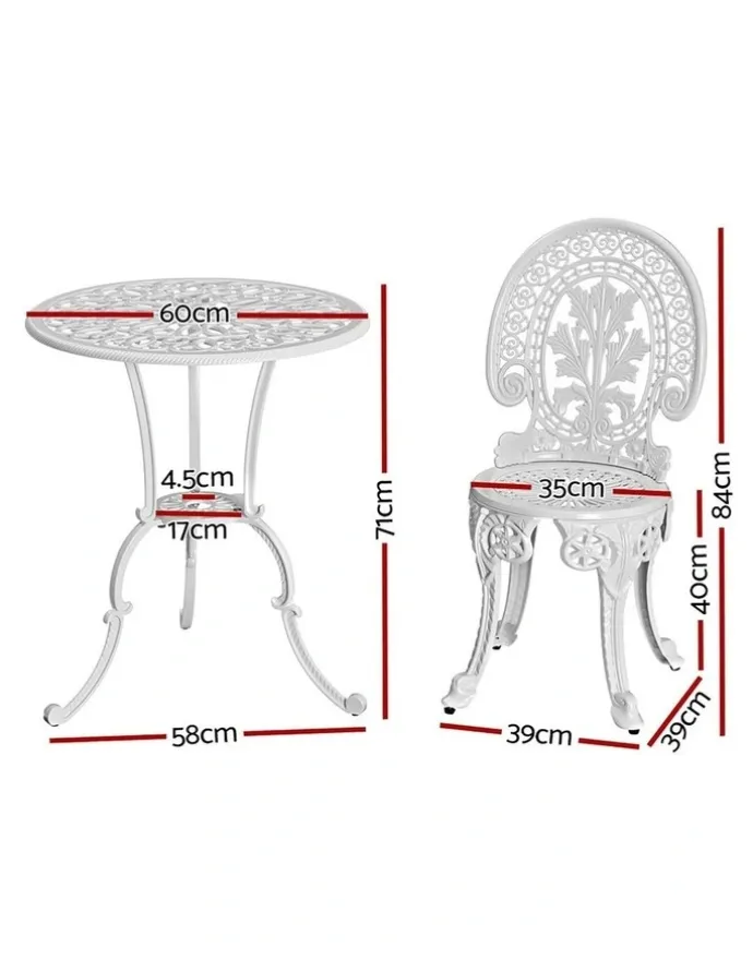 Gardeon Patio Furniture Outdoor Bistro Set Dining Chairs 3 Pack in White